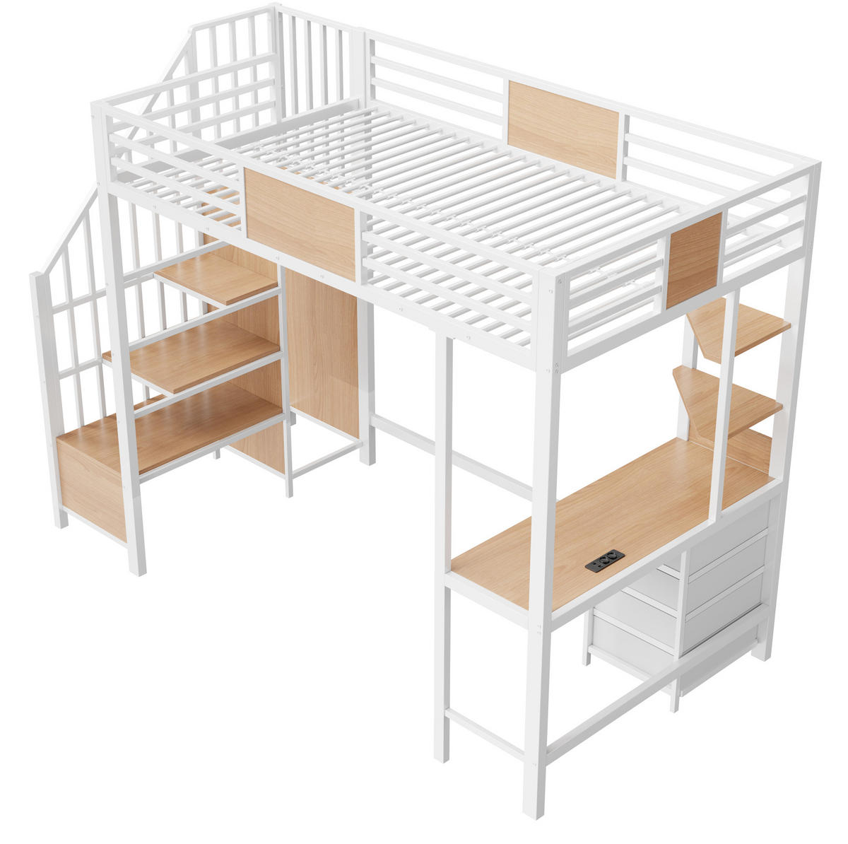HOCHBETT 90/200 cm aus Metall mit Schreibtisch, Weiß - Weiß, Metall (90/200cm) - OKMYHOME