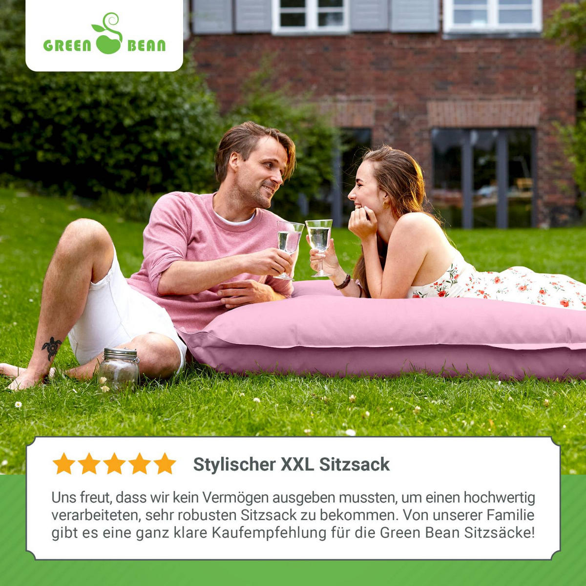RIESEN-SITZSACK "Square" 140x180cm 380 L - Rosa, Textil (140/25/180cm) - Green Bean