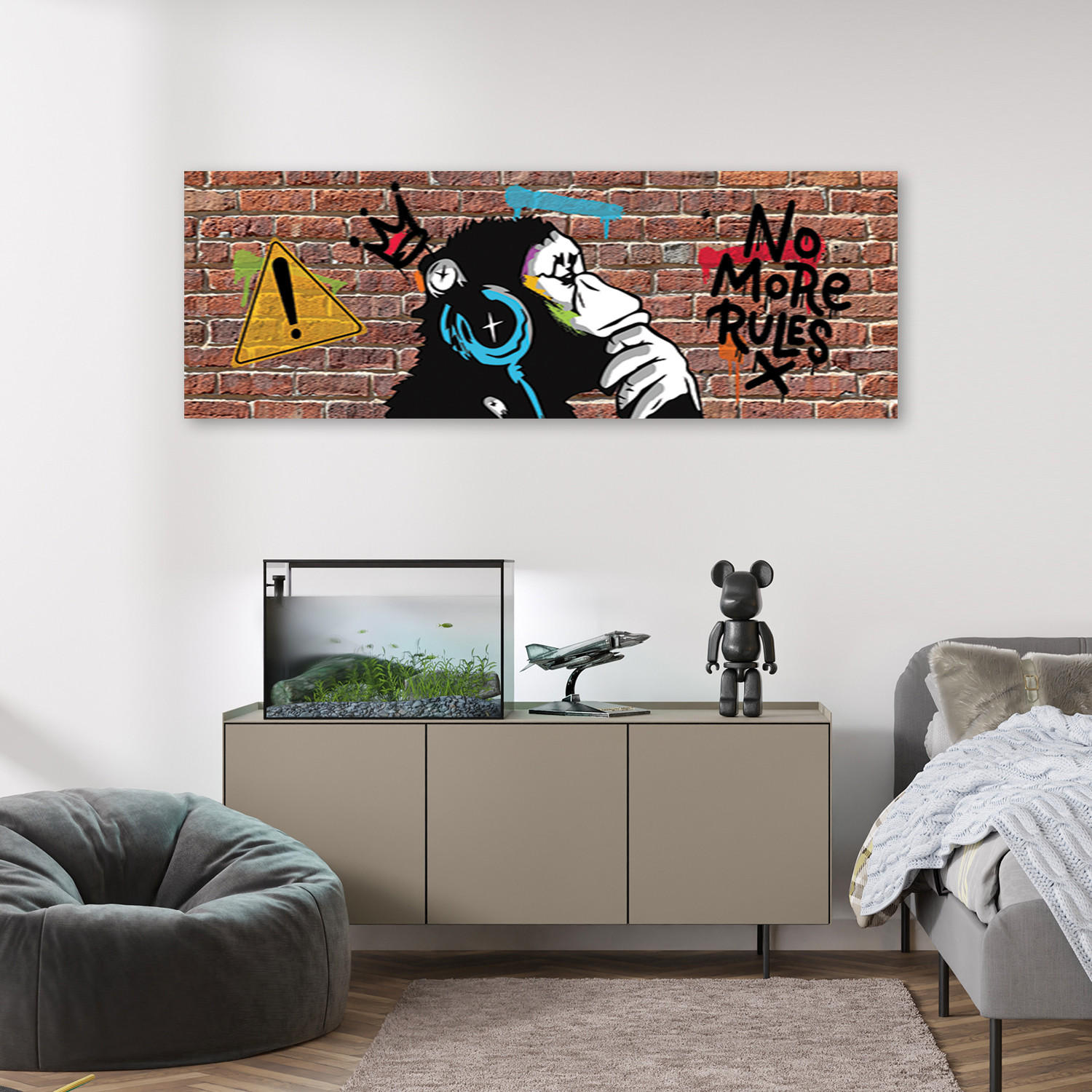 WANDBILD banksy dj affe - Braun, Textil (90/30cm) - Feeby