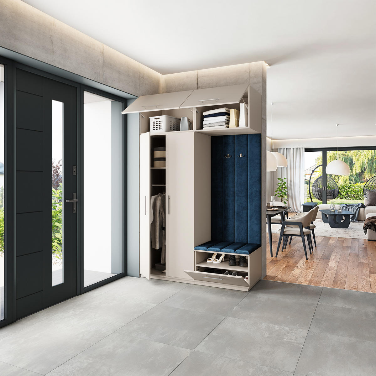 GARDEROBENSCHRANK REMA 150/240/60 cm Modern Garderobe-Set Kaschmir - Kaschmir/Blau, Holzwerkstoff (150/240/60cm) - MASSENO