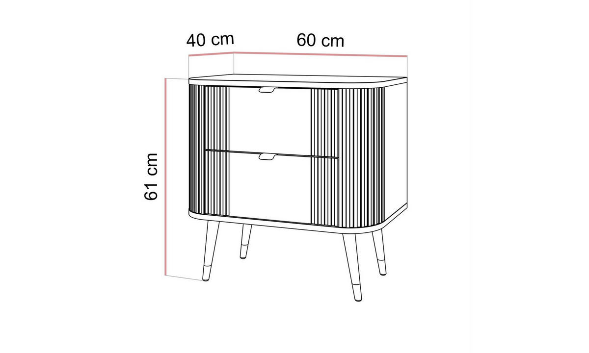 NACHTTISCH YVETTE 60/40/61 cm Kaschmir 2 Schubladen - Kaschmir/Goldfarben, Holzwerkstoff/Metall (60/61/40cm) - Lookway