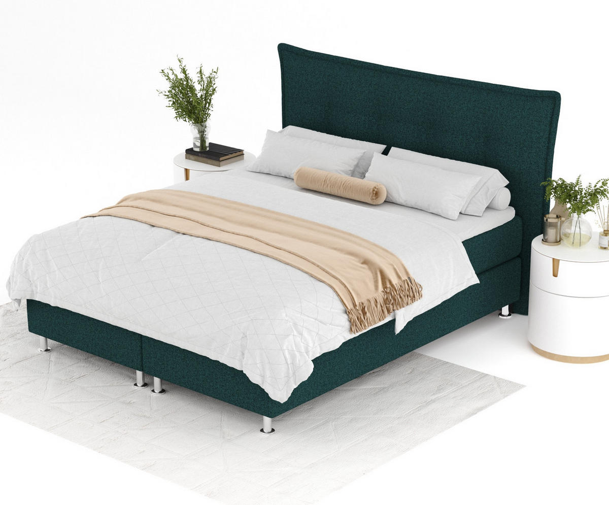 BOXSPRINGBETT Minori Grün 160/200 cm mit Latex-Topper - Silberfarben/Grün, Holz/Holzwerkstoff (160/200cm) - Maison de Reve