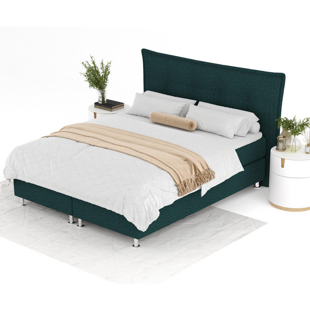 Thumbnail - Maison de Reve Boxspringbett, Grün, Textil, Buche, Kiefer, H3, Höhe ca. 21 cm, 160x200 cm, FSC 100%, Made in EU, Oeko-Te...