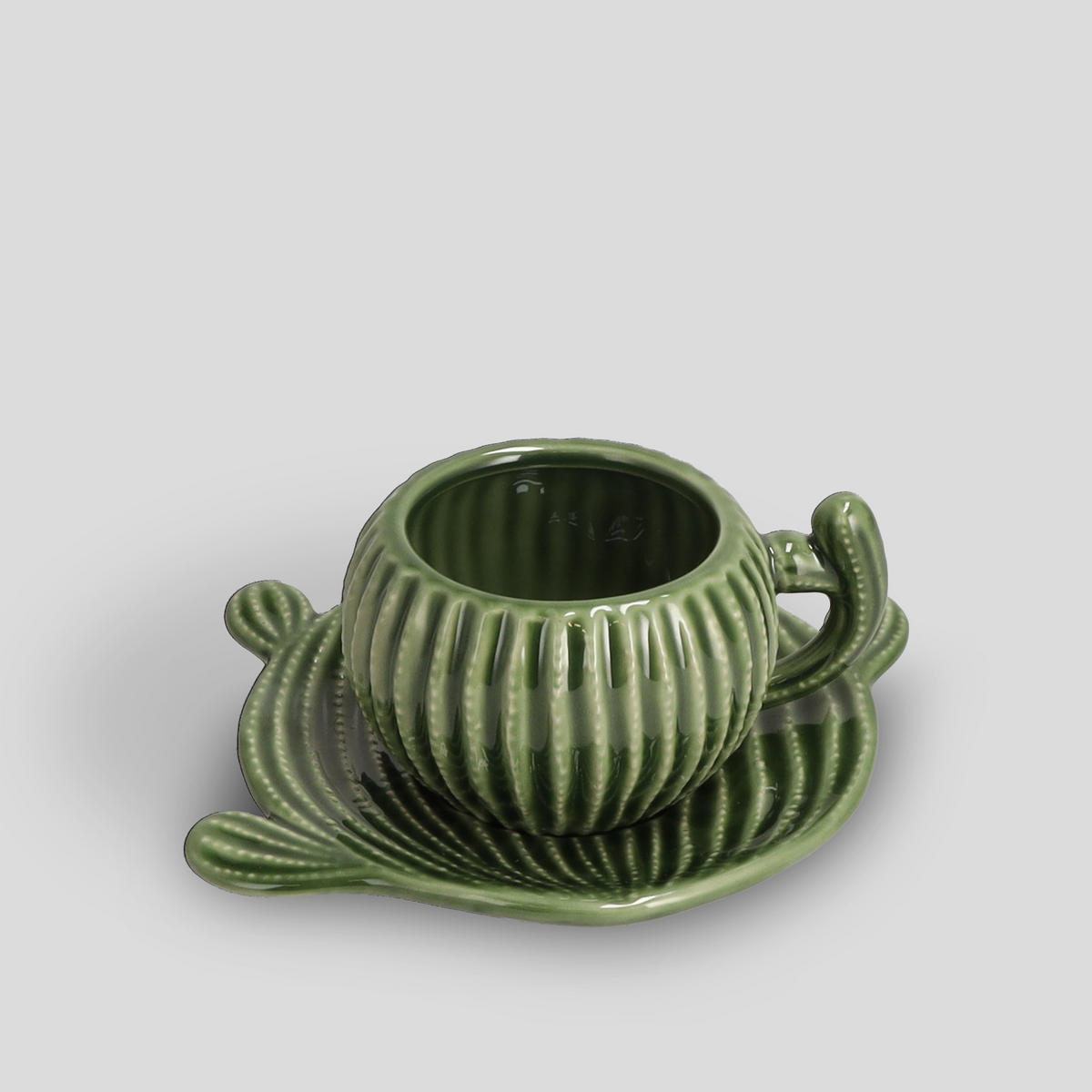 TASSE MIT UNTERTASSE Cacti - Dunkelgrün, Stein (0.18L) - home&you