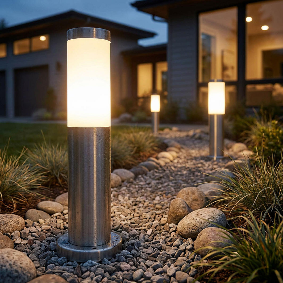 LED SOCKELLEUCHTE Edelstahl Silber - Silberfarben, Metall (12.5/12.5/45cm) - ETT