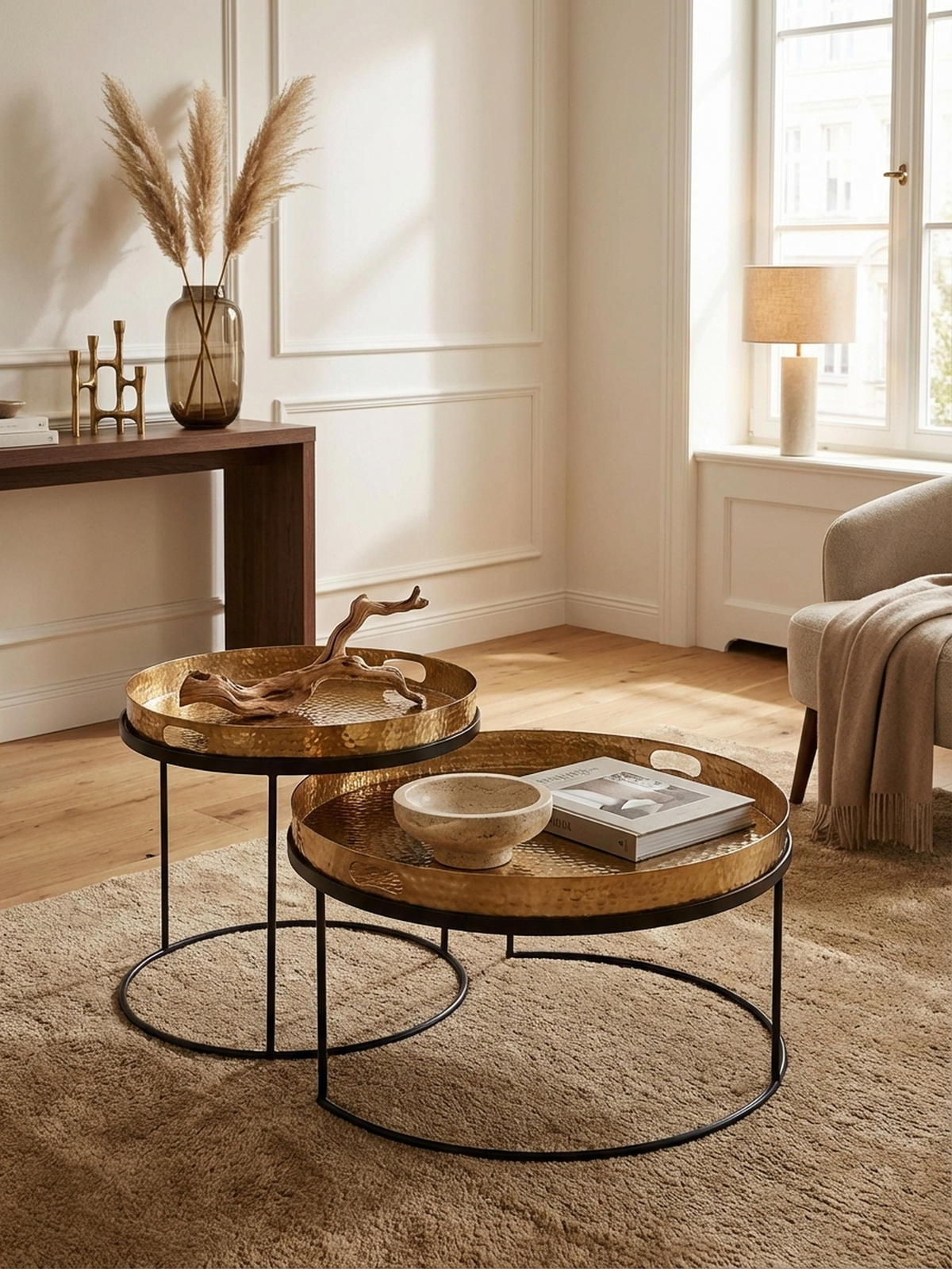 COUCHTISCH 2er Set Aluminium Hammerschlag Handgefertigt, Gold 56x56x33 cm - Goldfarben/Schwarz, Metall (56/56/33cm) - KADIMA DESIGN