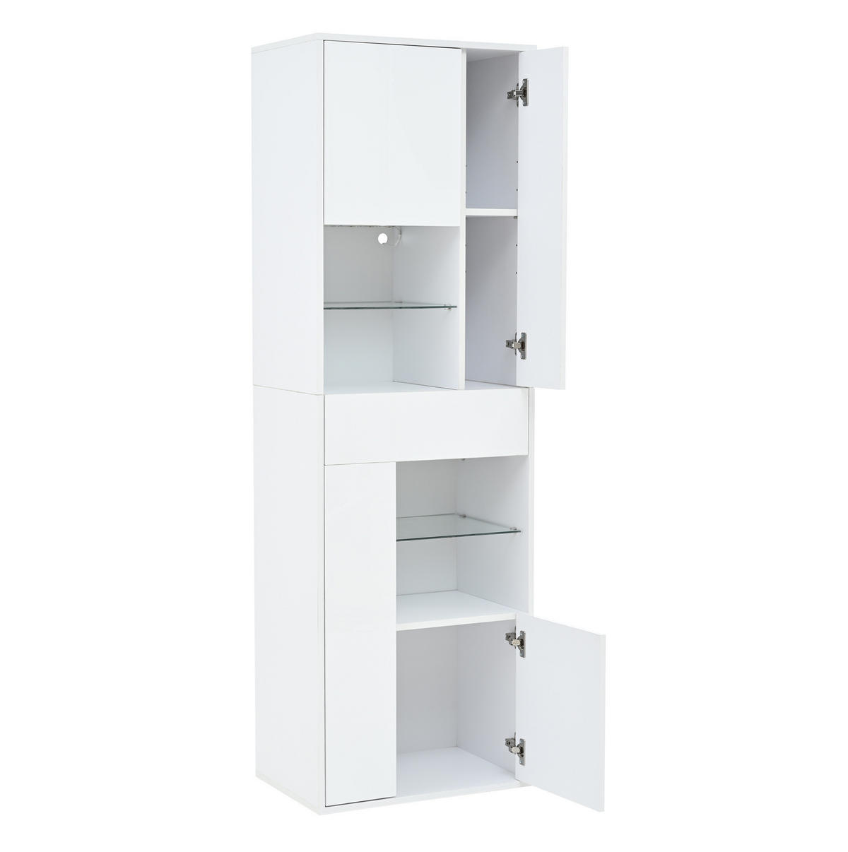 VITRINE aus Spanplatte 55x38x170 cm Weiß mit LED-Beleuchtung, Schublade und verstellbaren Einlegeböden - Weiß, Holzwerkstoff (55/170/38cm) - IVMEU