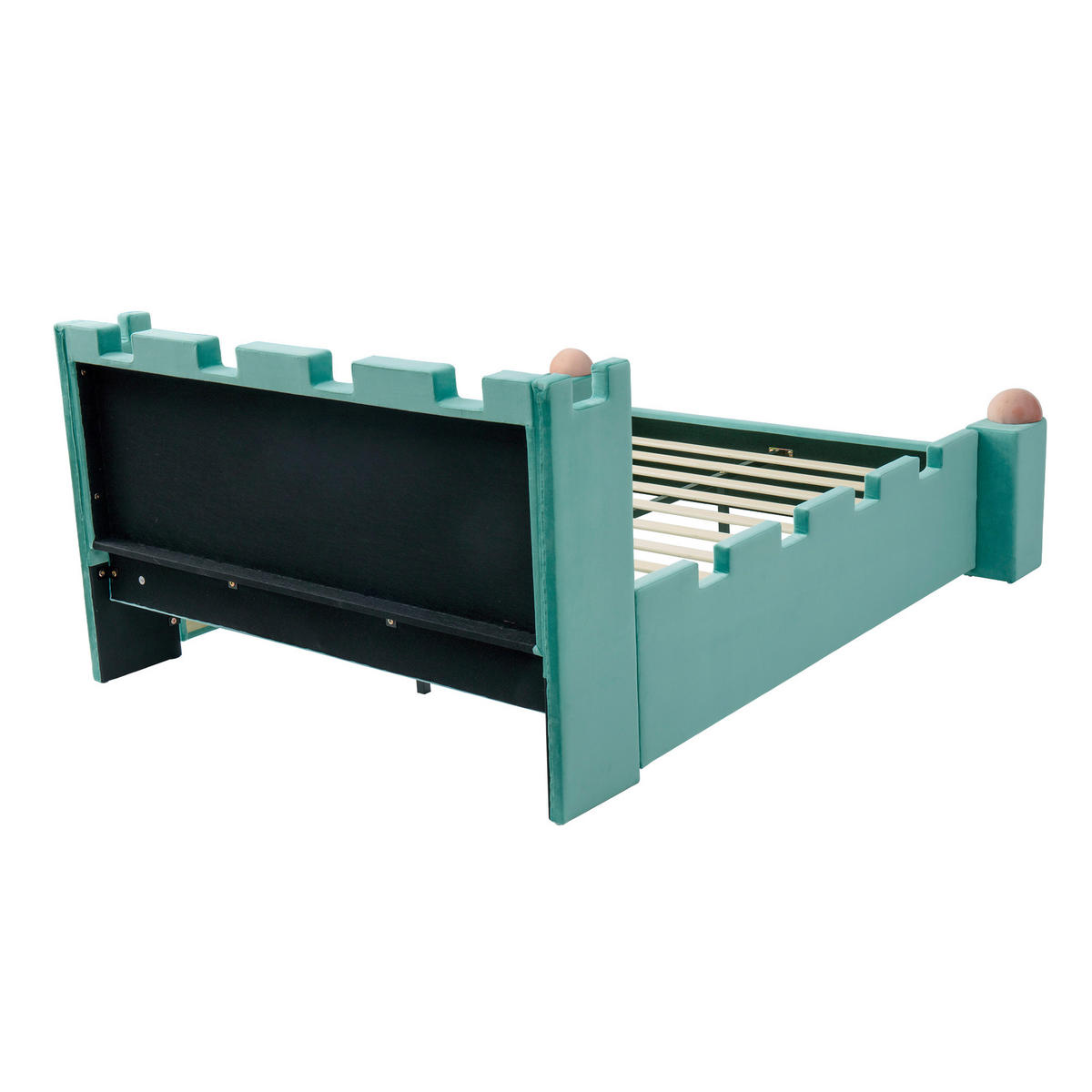 POLSTERBETT 140/200 cm in Blaugrün mit klappbarer Seitenablage, Stauraum-Schublade und Burg-Design aus Samt - Blau/Grün, Holzwerkstoff/Textil - STILVORA
