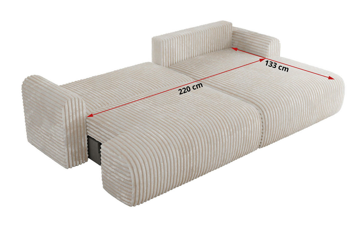 ECKSCHLAFSOFA TONO L Creme Cord - rechts - Creme/Schwarz, Kunststoff/Textil (150/260cm) - MKS