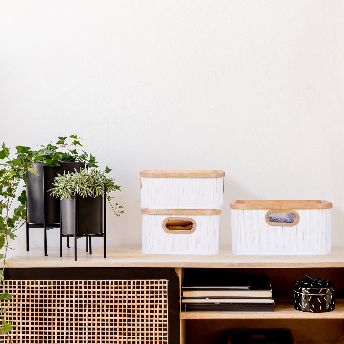 3XAUFBEWAHRUNGSKORB - Multicolor, Holz/Wellpappe (33/41/16.5cm) - Relaxdays