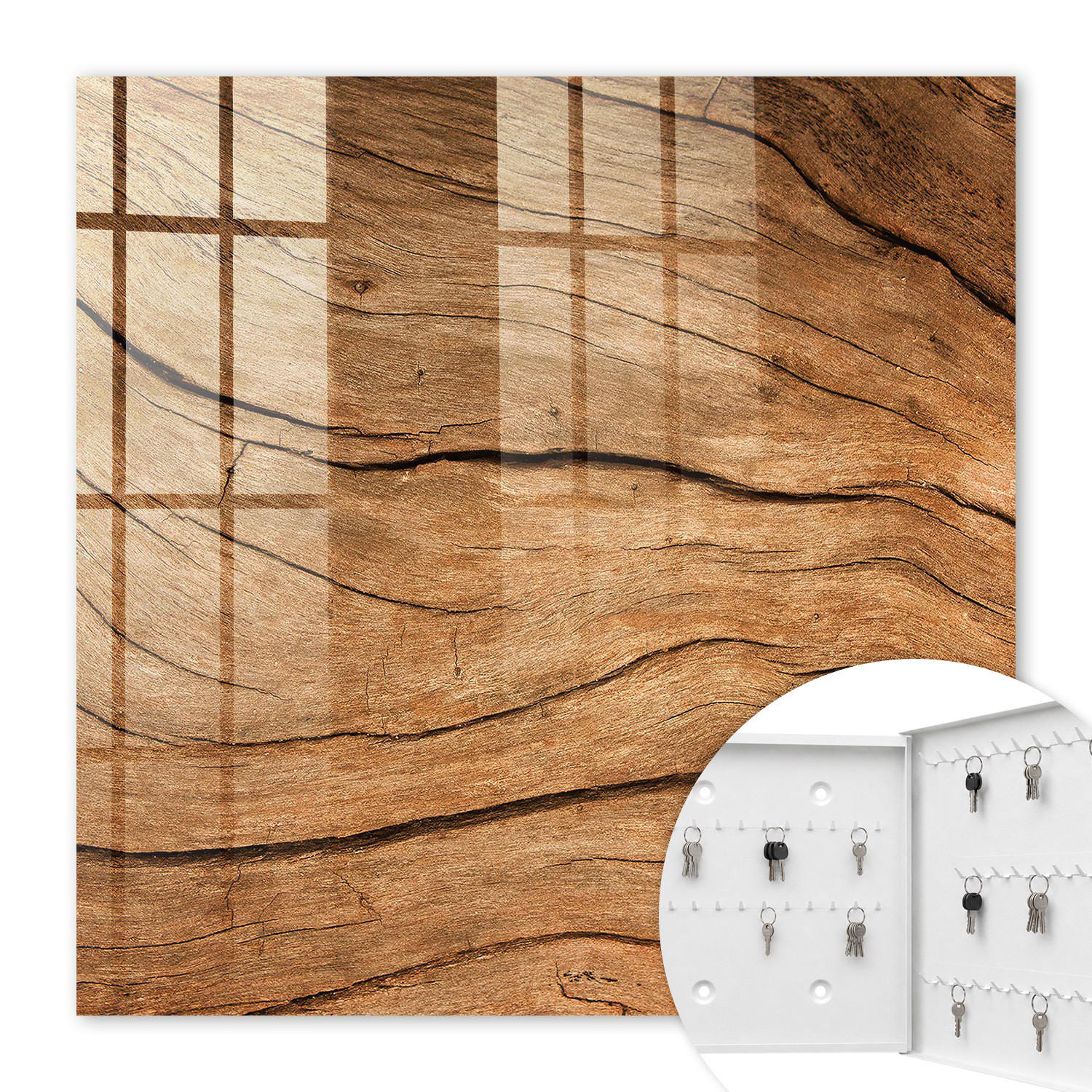 SCHLÜSSELBOX Weiß 30x30 cm – Türöffnung nach rechts - Holzstruktur - Braun, Metall (30/30/5cm) - TULUP