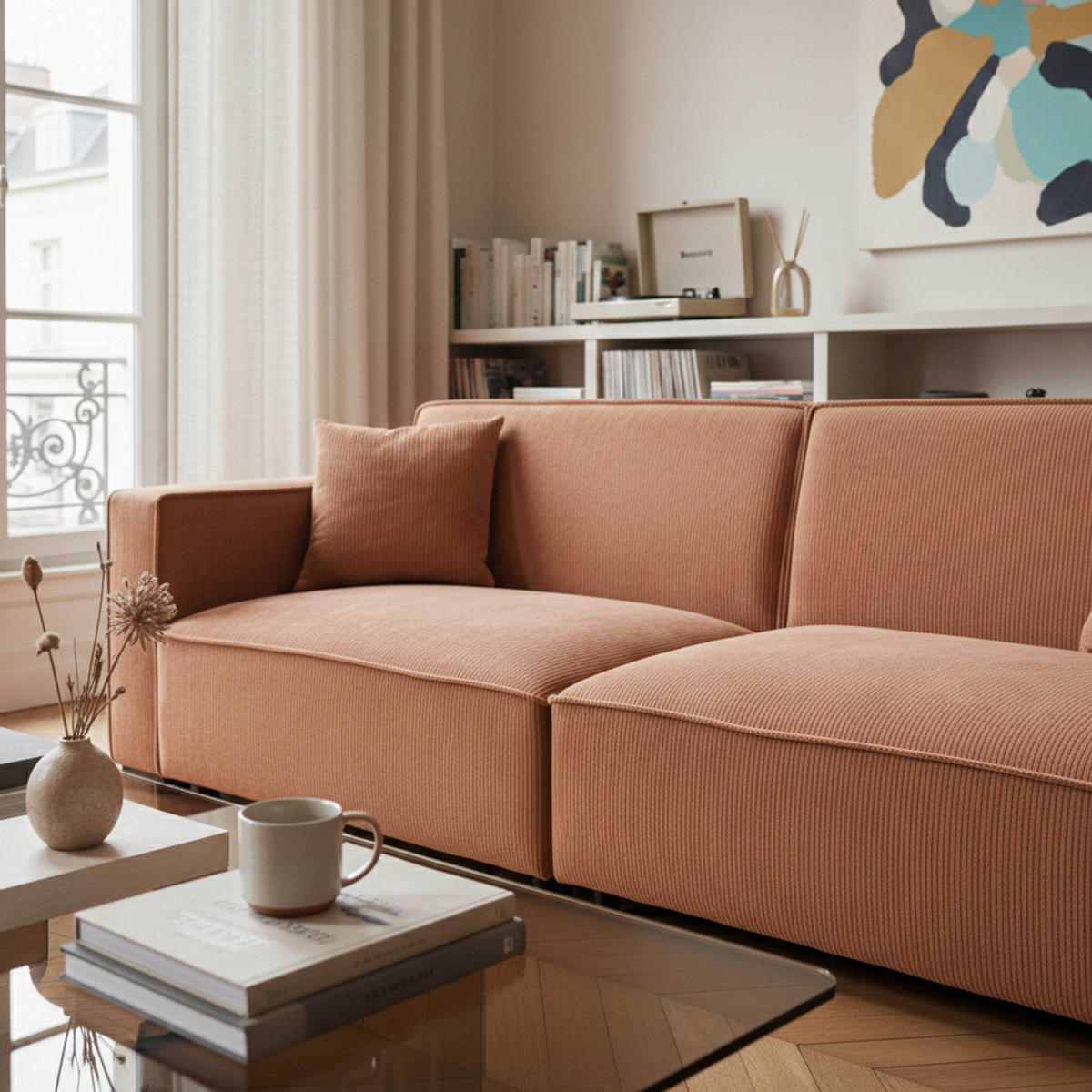 SOFA 3-Sitzer, Terrakotta - Rot/Braun, Textil (90/76/230cm) - Oviala