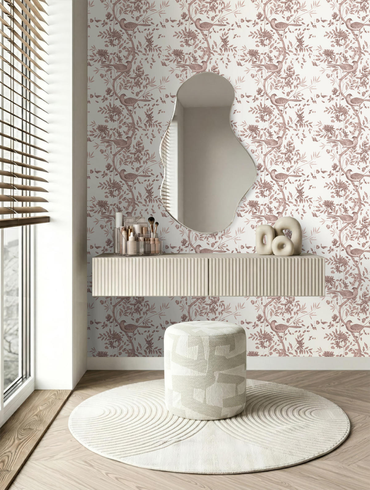 TAPETE Vogelgravur 53 cm x 10.05 m - Rot, Papier (53/1000cm) - Origin Wallcoverings