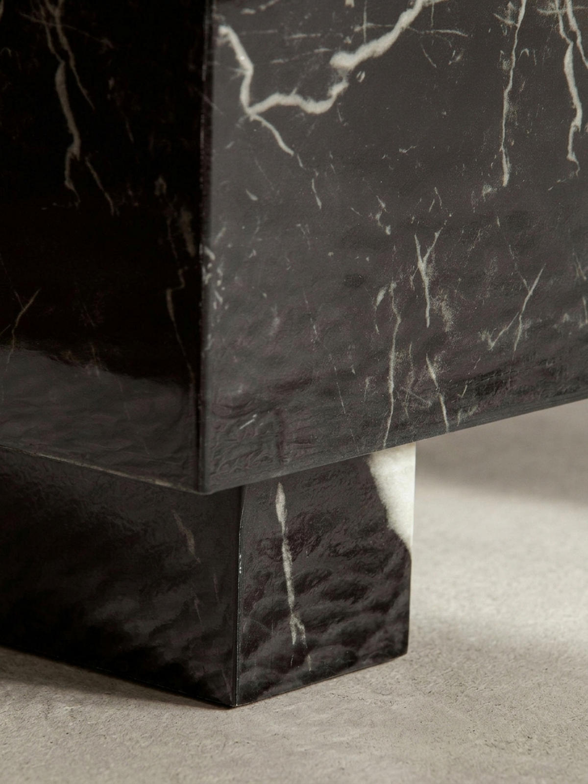 COUCHTISCH MONOBLOC in Hochglanz mit Marmor Optik, Quadratisch, Würfel-Form, Schwarz 60x60x35 cm - Schwarz, Holzwerkstoff (60/60/35cm) - KADIMA DESIGN