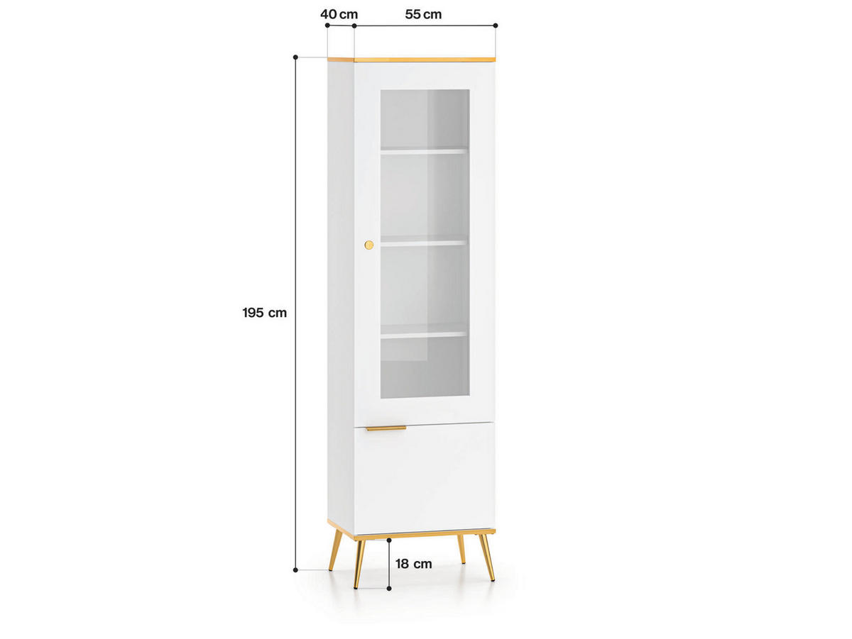 VITRINE VITERBO Weiß 55x40x195 cm - Weiß, Holzwerkstoff (55/195/40cm) - FURNLUX