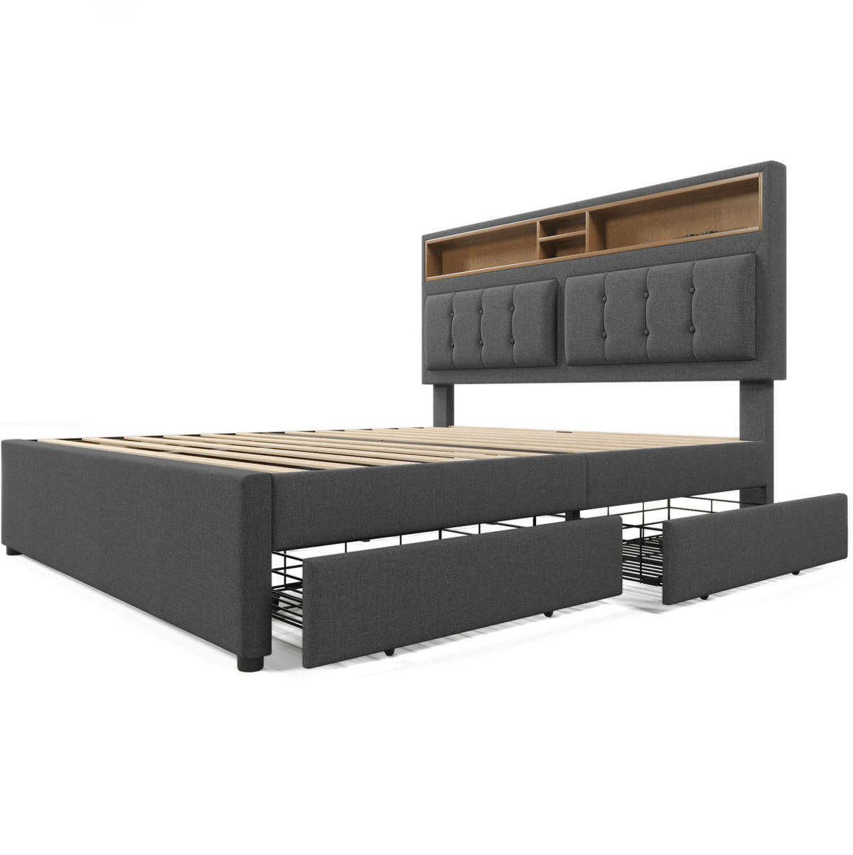 POLSTERBETT 160/200 cm aus Samt mit verstellbarem Kopfteil und Stauraum Beige - Beige, Textil (160/200cm) - Modenvie