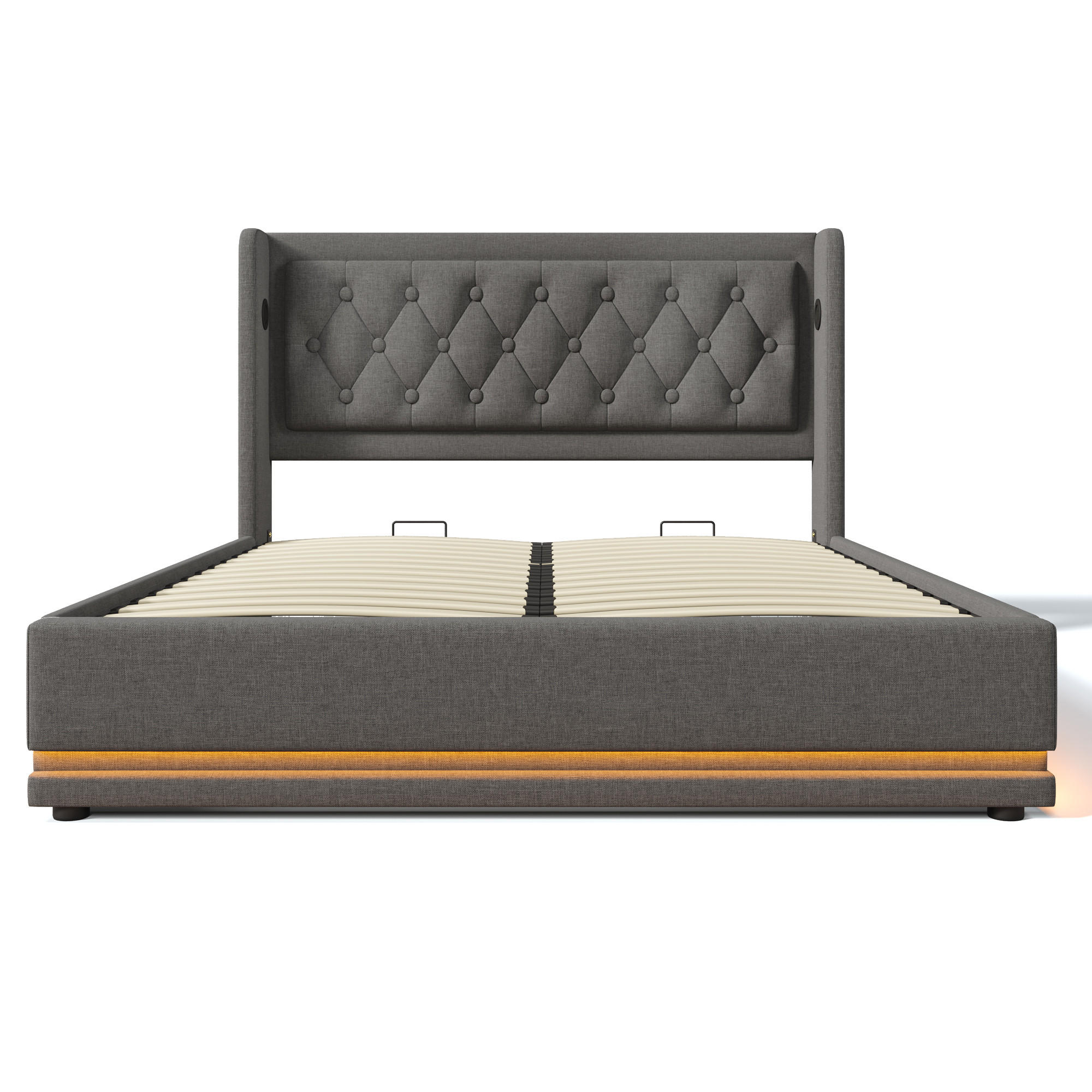 POLSTERBETT 160/200 cm Grau mit USB Typ-C Ladefunktion und 3-seitige LED-Funktion - Grau, Textil (160/200cm) - Oxeza