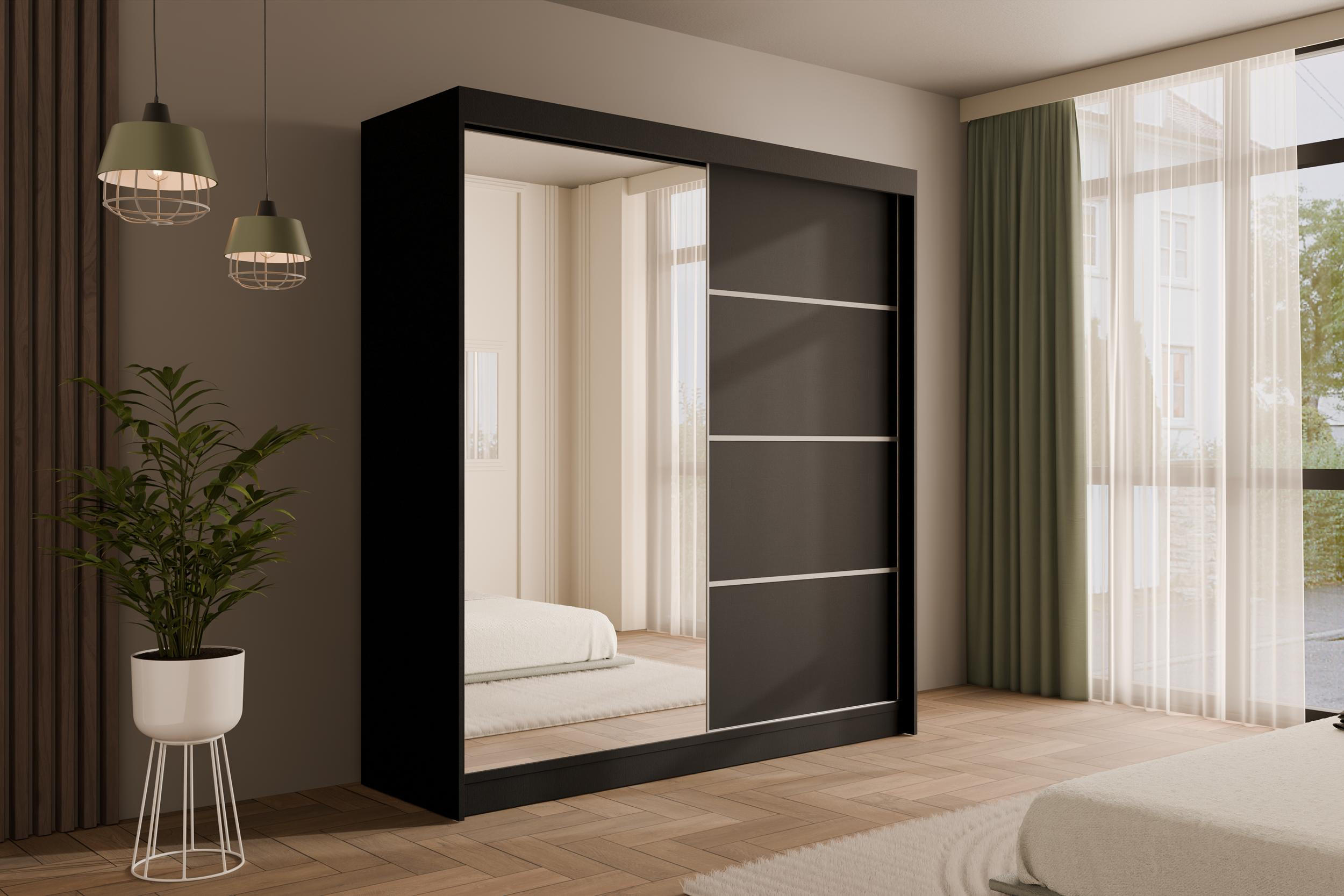 KLEIDERSCHRANK PAOKI - 200 cm - Schwarz - Schwarz, Holzwerkstoff (200/215/61cm) - ALTDECOR