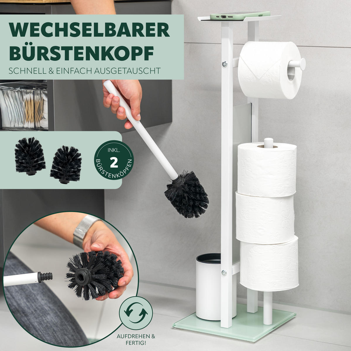 STAND-WC-GARNITUR 4IN1, weiß - Weiß, Metall (28/67/20cm) - eluno