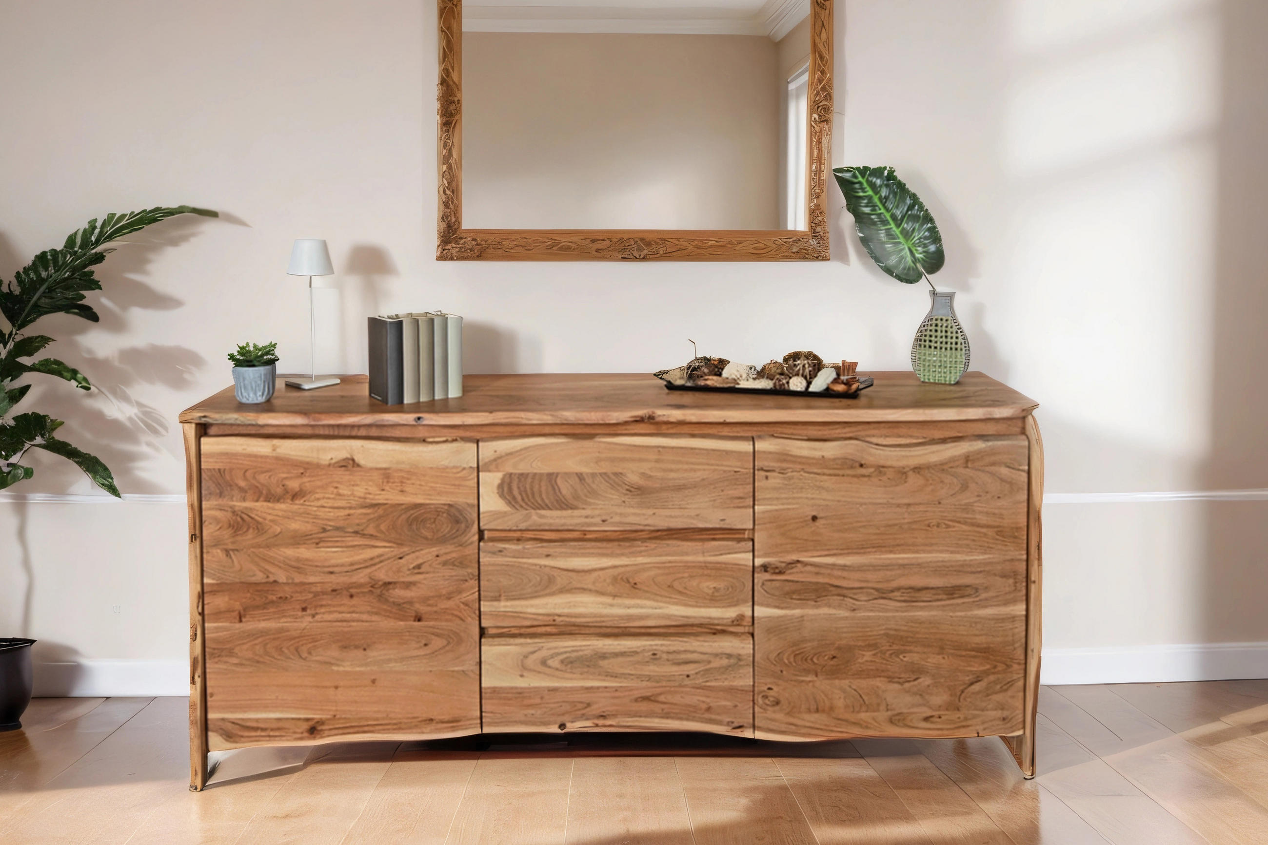 SIDEBOARD DAHLIA - Beige/Naturfarben, Akazienholz/Holz (200/90/45cm) - SAM