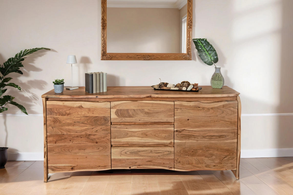SIDEBOARD DAHLIA - Beige/Naturfarben, Akazienholz/Holz (200/90/45cm) - SAM