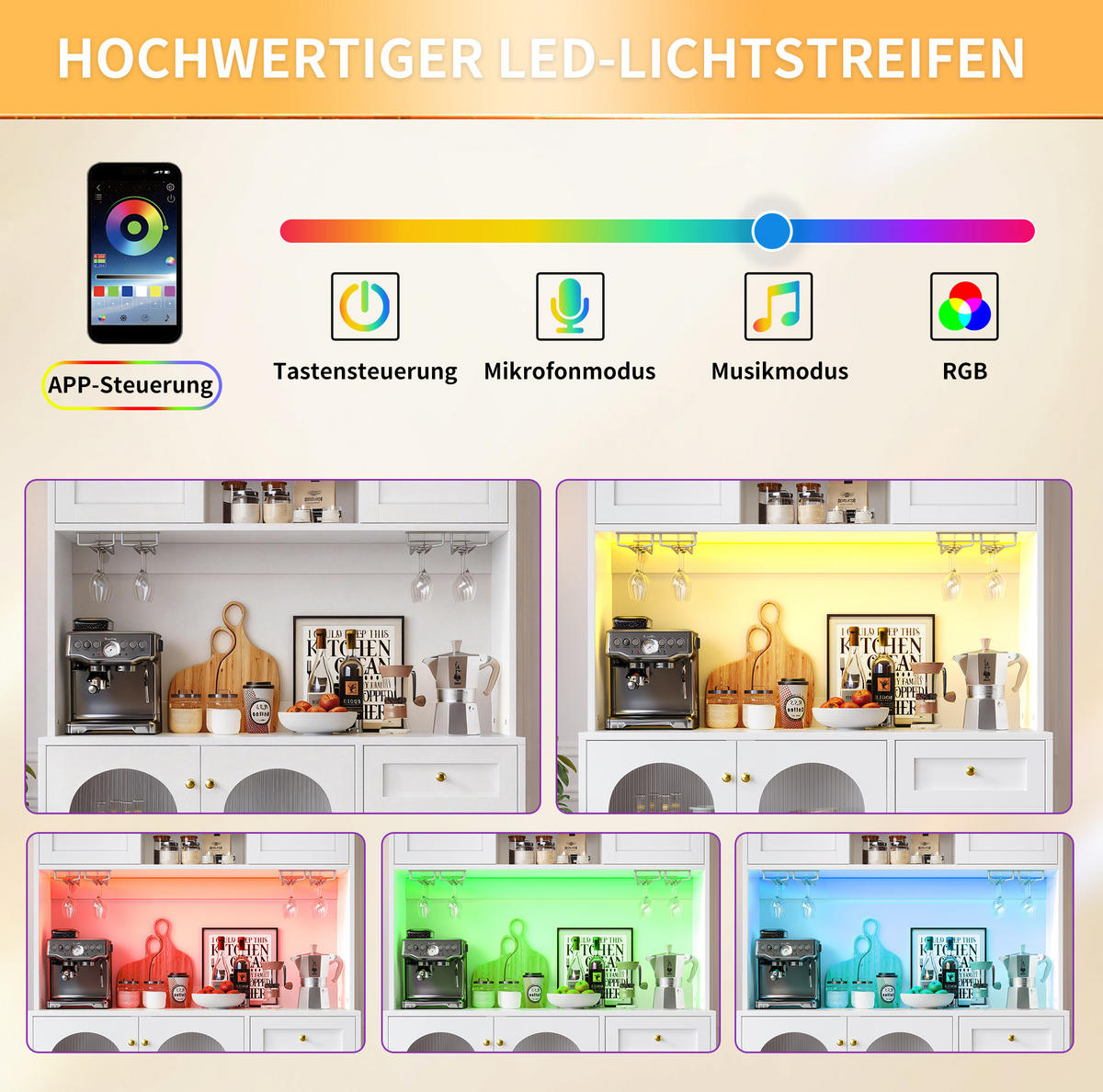 BUFFET 120/188/40 cm Weiß aus MDF mit LED-Lichtleiste - Weiß, Holzwerkstoff (40/188/120cm) - OKMYHOME