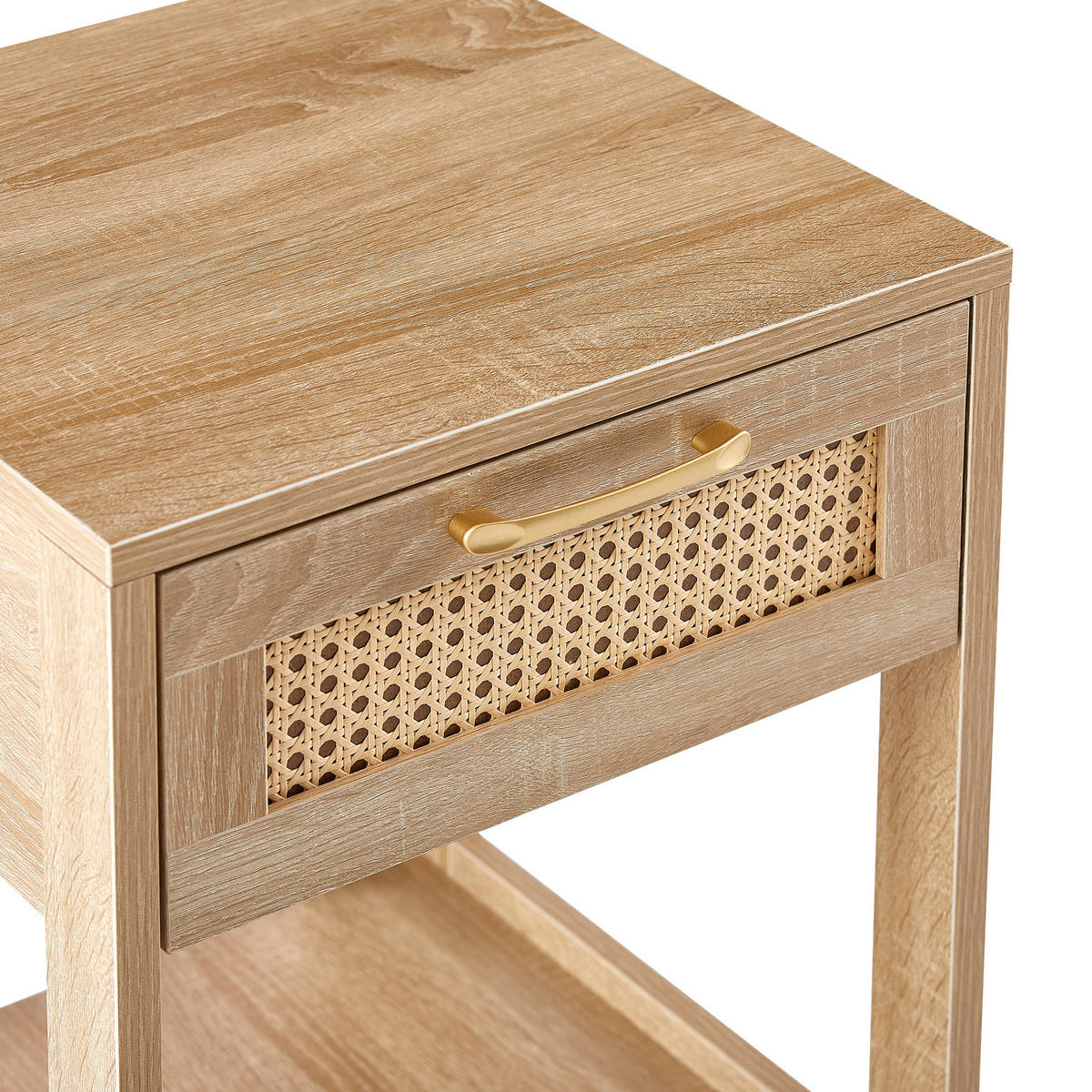 NACHTTISCH 40/40/55 cm in Natur mit Rattanfront und Schublade - Hellbraun, Holzwerkstoff (40/55/40cm) - Flora Grace
