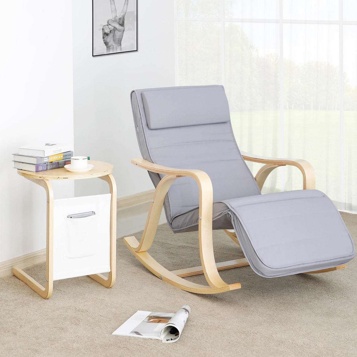 SCHAUKELSTUHL RELAXSTUHL - Grau, Holzwerkstoff (91/115/67cm) - Hansiro