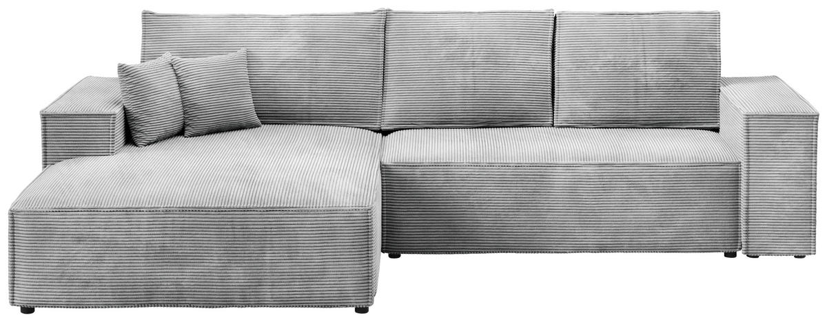 ECKSOFA Pablo mit Schlaffunktion Hellgrau Cord - Hellgrau, Textil (294/185cm) - Bromarkt