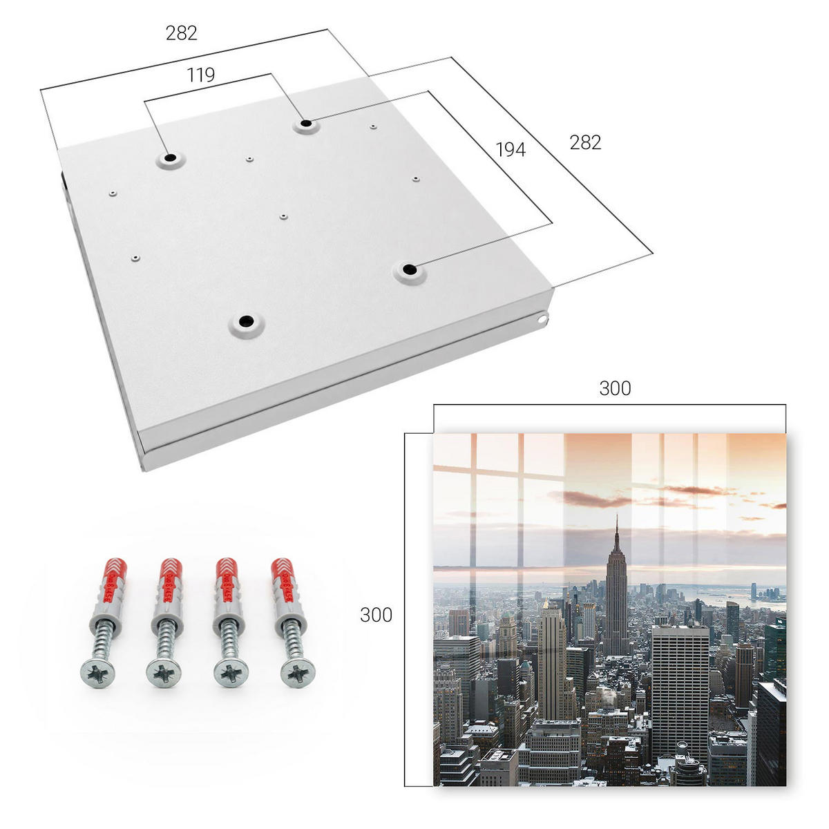 SCHLÜSSELBOX Weiß 30x30 cm – Türöffnung nach rechts - Stadtpanorama - Grau, Metall (30/30/5cm) - TULUP