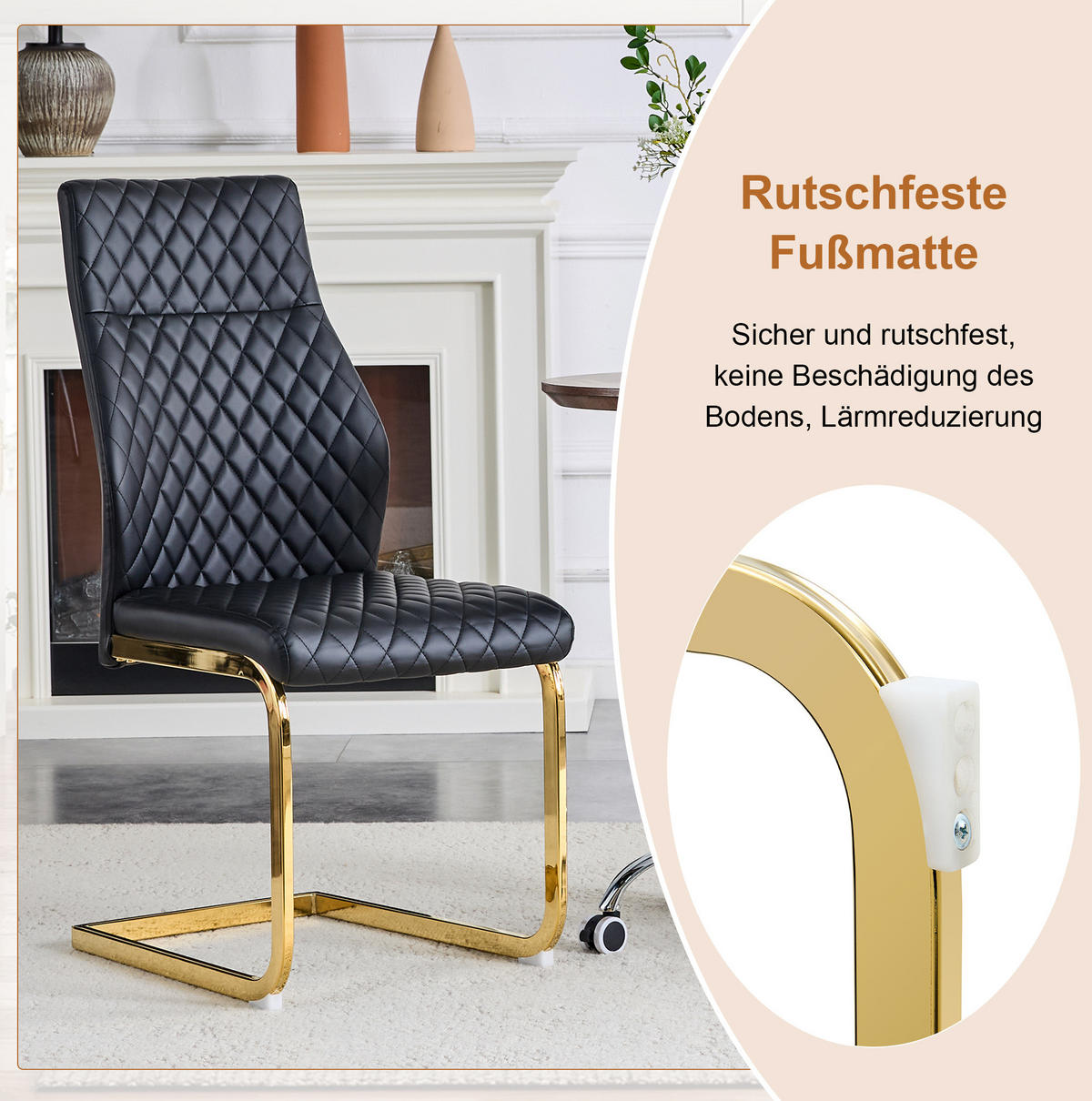 ESSZIMMER-SET mit Glastisch 5-tlg. 85 cm Schwarz/Gold - Schwarz, Metall (85/76/85cm) - Meubliv