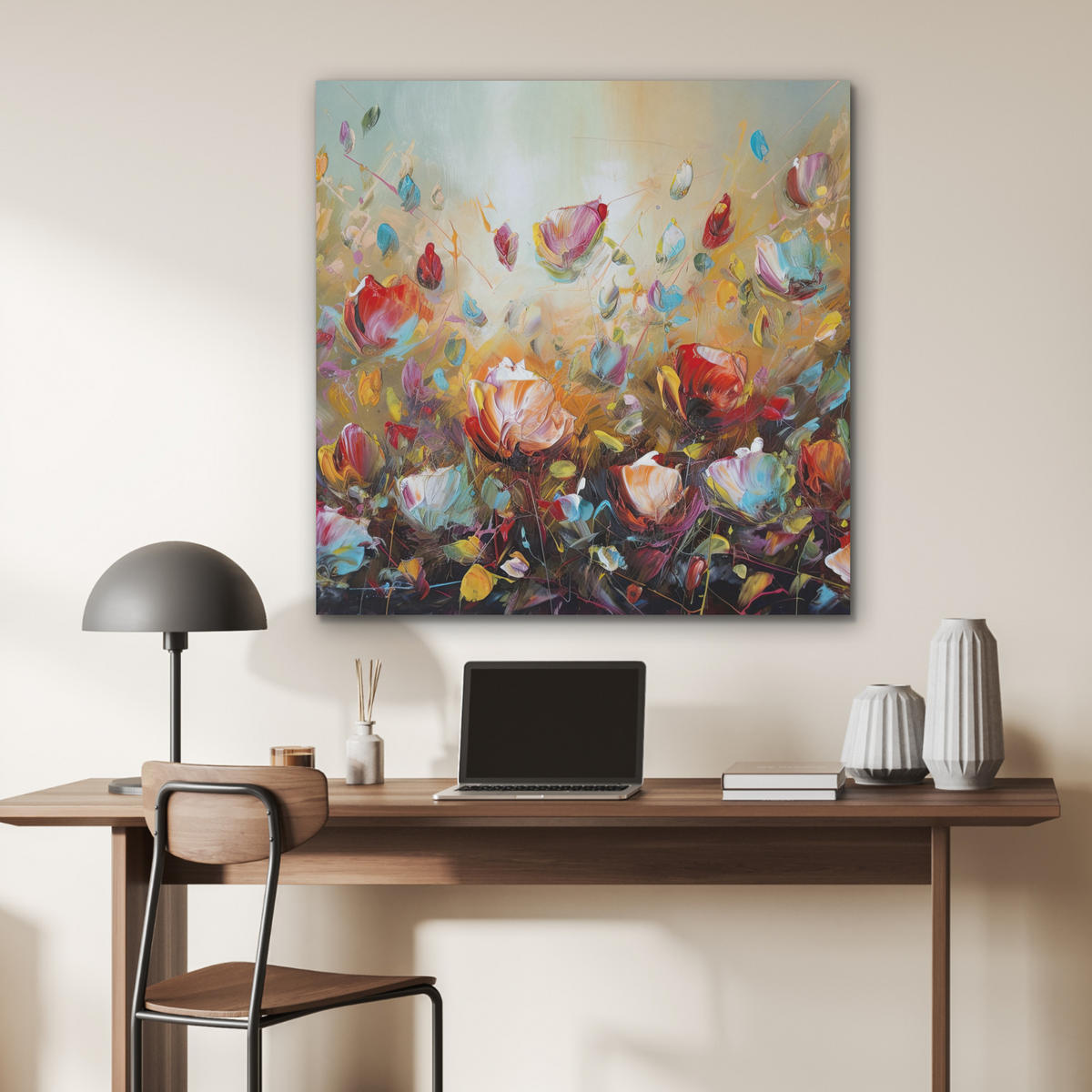 AKUSTIKPANEEL Blumen - Kunst - Natur - Ölgemälde 90x90 cm - Multicolor, Textil (90/0.9/90cm) - MuchoWow