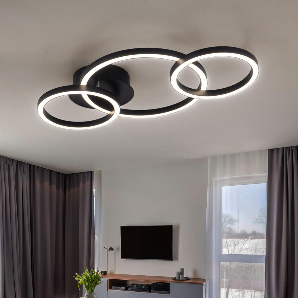 LED DECKENLEUCHTE Ring Design Schwarz - Schwarz, Metall (55/30/7cm) - Globo Lighting