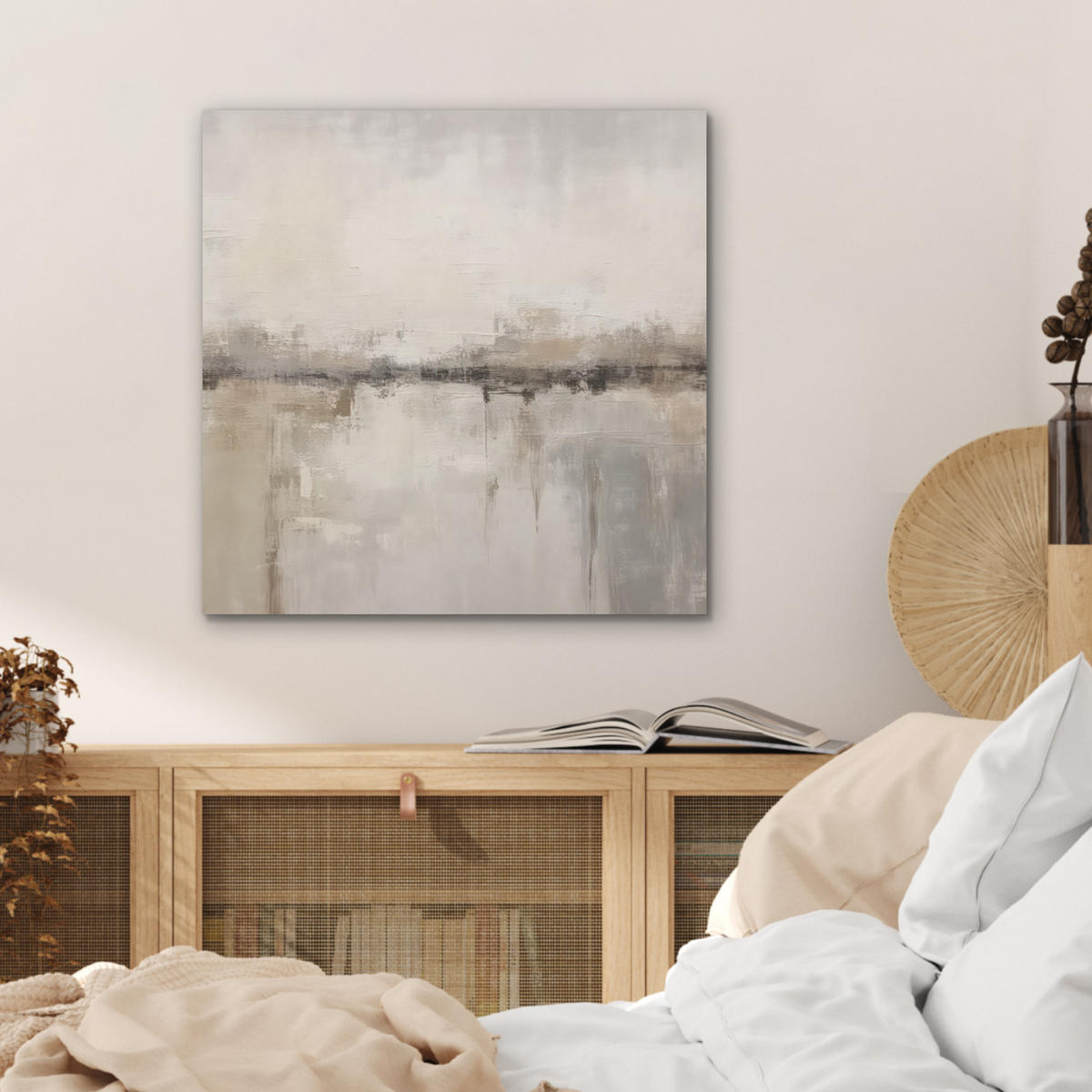 AKUSTIKBILD Moderne Kunst - Abstrakt - Beige Wandbilder 60x60 cm - Beige, Kunststoff (60/60/0.9cm) - MuchoWow