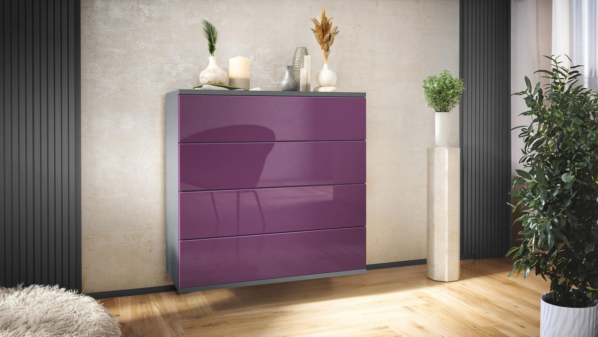 KOMMODE Pavos Brombeer Hochglanz - Brombeere, Holzwerkstoff (76/76/35cm) - Vladon