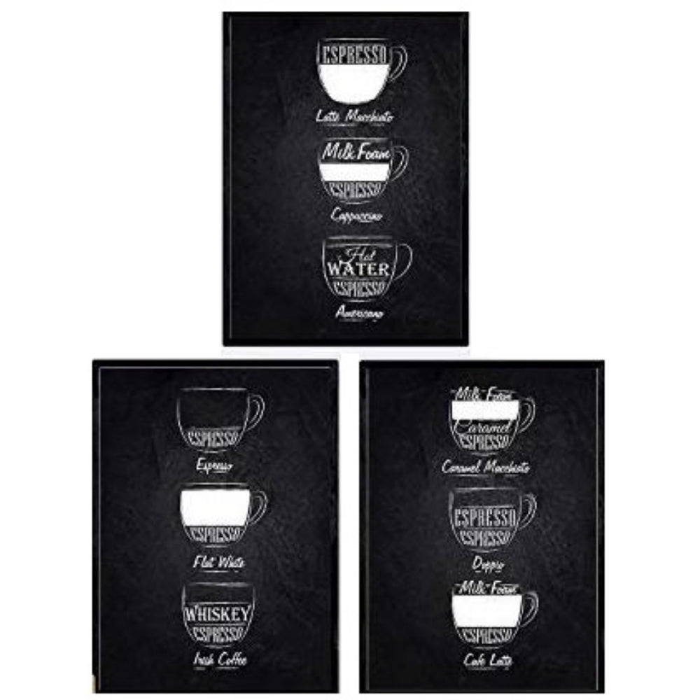 POSTER Set Mit 3 Kaffee Blätter Schwarzer Hintergrund A3 Schwarzer Rahmen - Schwarz, Papier (29.7/5/42cm) - Nacnic