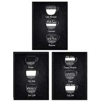 POSTER Set Mit 3 Kaffee Blätter Schwarzer Hintergrund A3 Schwarzer Rahmen - Schwarz, Papier (29.7/5/42cm) - Nacnic