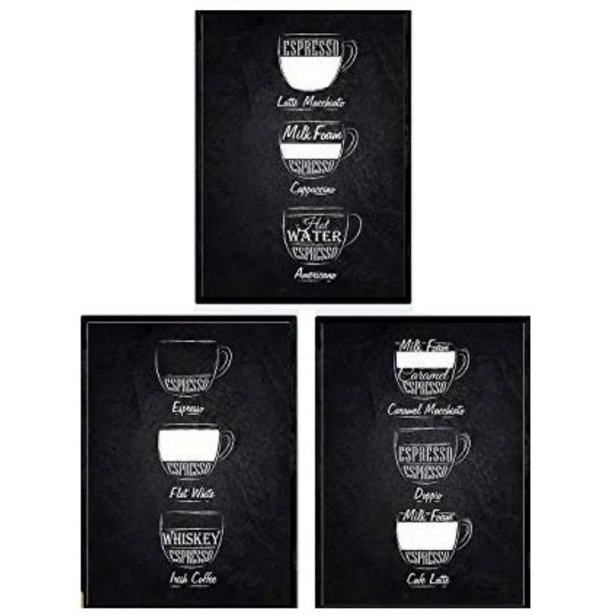 POSTER Set Mit 3 Kaffee Blätter Schwarzer Hintergrund A3 Schwarzer Rahmen - Schwarz, Papier (29.7/5/42cm) - Nacnic