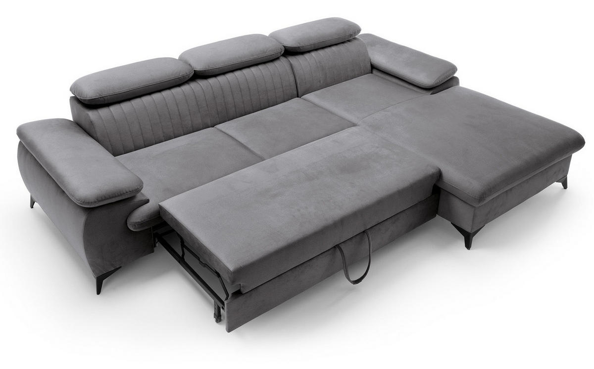 ECKSOFA 280 cm Xanto M, Schlaffunktion, verstellbaren Kopfstützen, Rechts, Dunkelgrau - Dunkelgrau, Holz (193/280cm) - Emporius