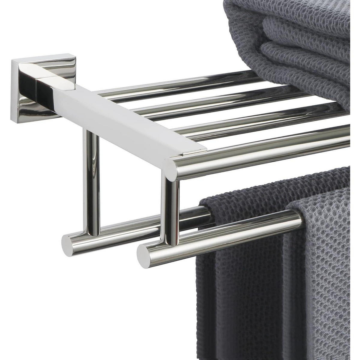 HANDTUCHHALTER Wand 70 cm Edelstahl Poliert mit Ablage - Grau, Metall (20/13/70cm)