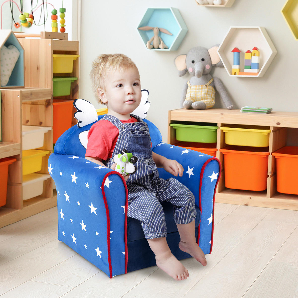 KINDERSOFA 54cm Blau - Blau, Holz (40/54/50cm) - COSTWAY