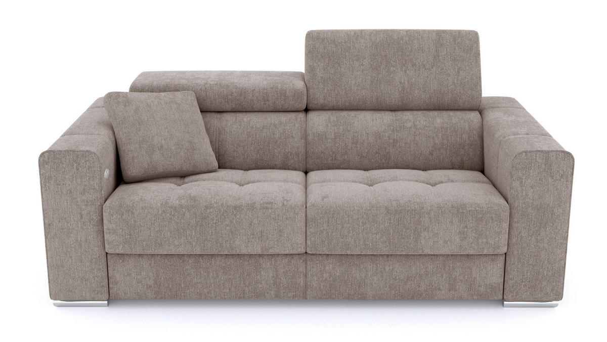 SOFA QUARTZ 3-Sitzer mit 1 Relaxfunktion, beige - Beige/Silberfarben, Holzwerkstoff/Textil (204/80/102cm) - Courtois Laville