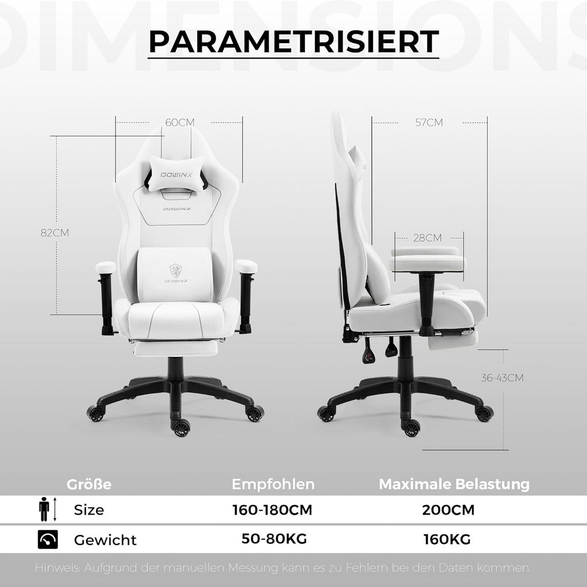 GAMING Stuhl Stoff & Taschenfederkissen PC Bürostuhl & Fußstützen - Weiß, Textil (70/130/60cm)