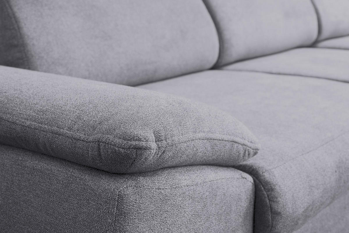 ECKSOFA MALIBU mit Schlaffunktion und Bettkasten, Farbe: Helgrau, Velourstoff, Ottomane Rechts - Hellgrau, Textil (276/184cm) - VENASI MÖBEL