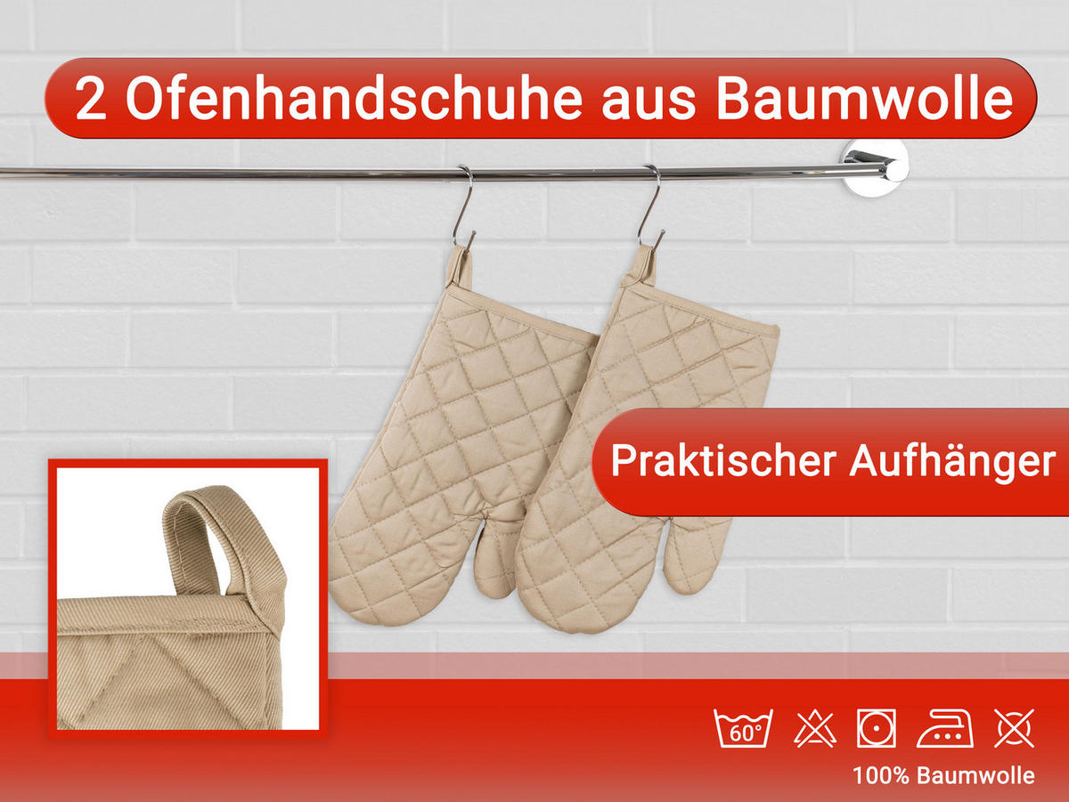 OFENHANDSCHUHE, 2er-Set, 18x28 cm, 100% Baumwolle, Beige - Hellbraun, Textil (18/28cm) - Zollner