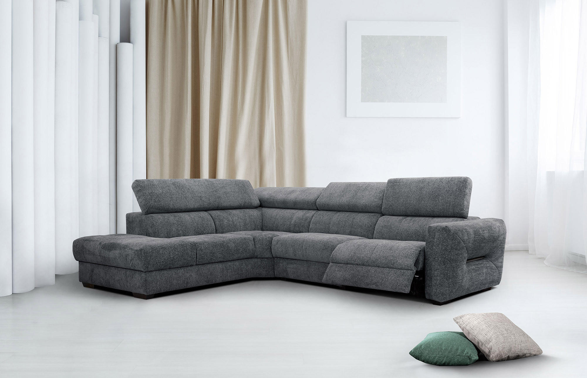 ECKSOFA CALVERA 5-Sitzer mit 1 Relaxfunktion, graphitfarben - Graphitfarben, Holzwerkstoff/Textil (239/298cm) - Courtois Laville