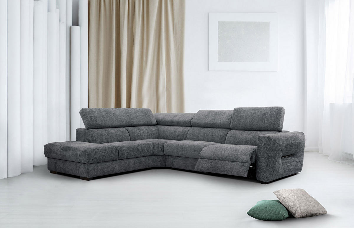 ECKSOFA CALVERA 5-Sitzer mit 1 Relaxfunktion, graphitfarben - Graphitfarben, Holzwerkstoff/Textil (239/298cm) - Courtois Laville