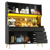 BUFFET 145/39/171 cm aus MDF und Glas mit LED-Beleuchtung und Schiebetüren Schwarz - Schwarz, Holzwerkstoff (145/171/39cm) - Modenvie
