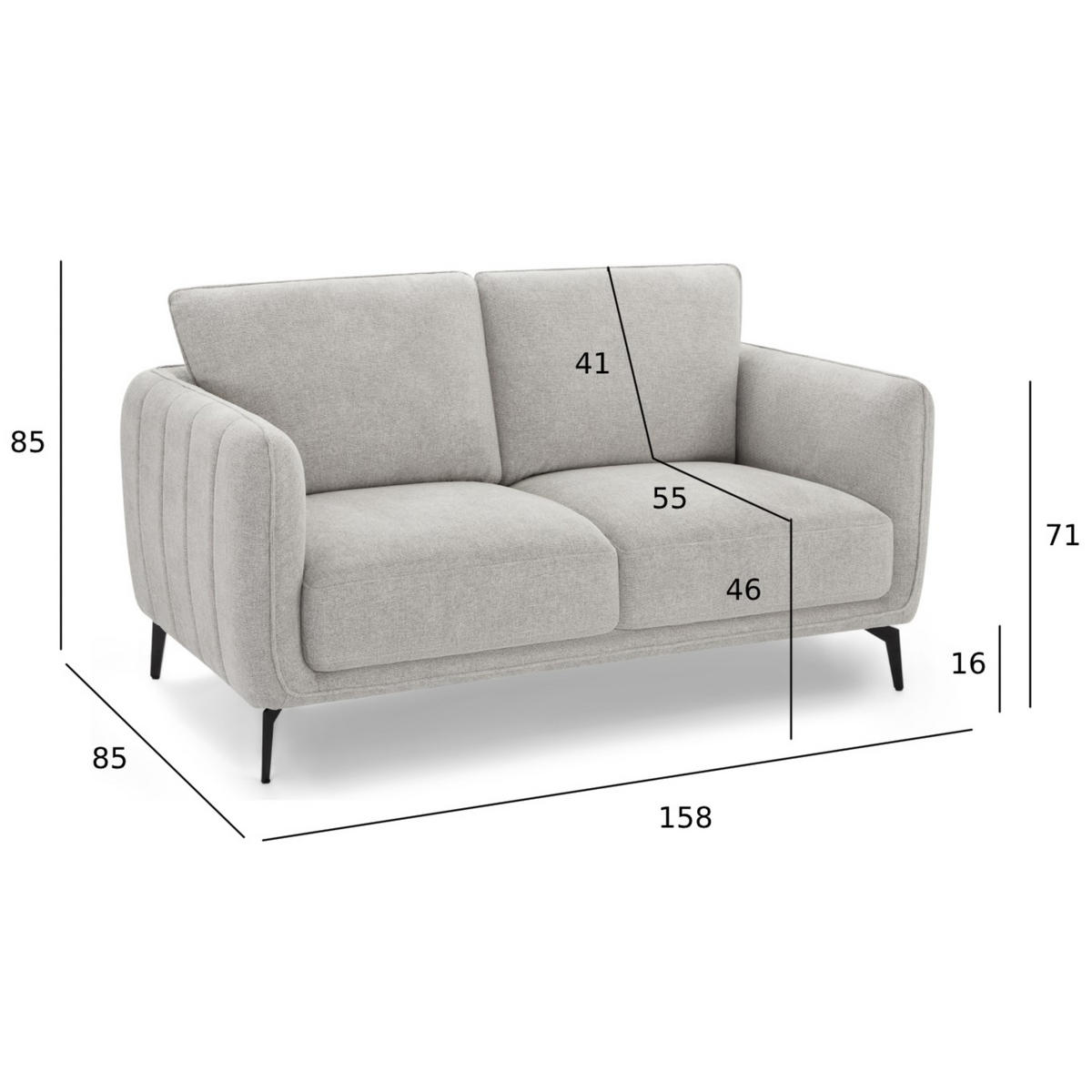 ZWEISITZER-SOFA Webstoff Grau - Schwarz/Grau, Textil/Metall (158/85/85cm) - Furnhouse