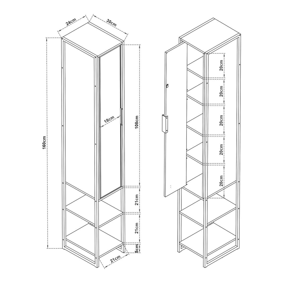 HOCHSCHRANK Namsskogan - Walnussfarben/Schwarz, Holzwerkstoff/Metall (24/160/30cm) - [en.casa]
